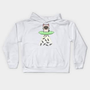 Funny siamese Cat is flying a spaceship Kids Hoodie